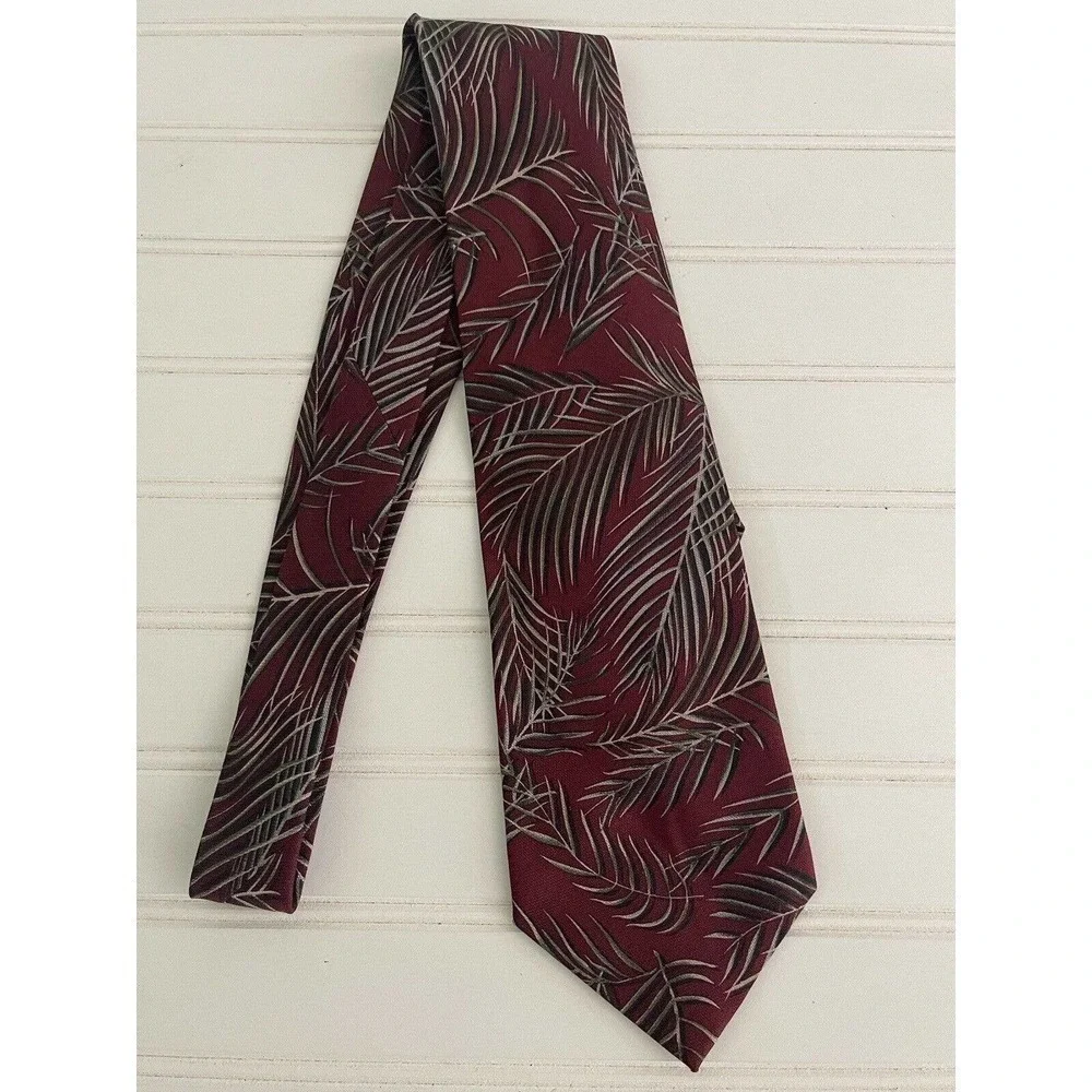 TOMMY BAHAMA MENS TROPICAL NECK TIE FLORAL 100% SILK PALM BURGUNDY